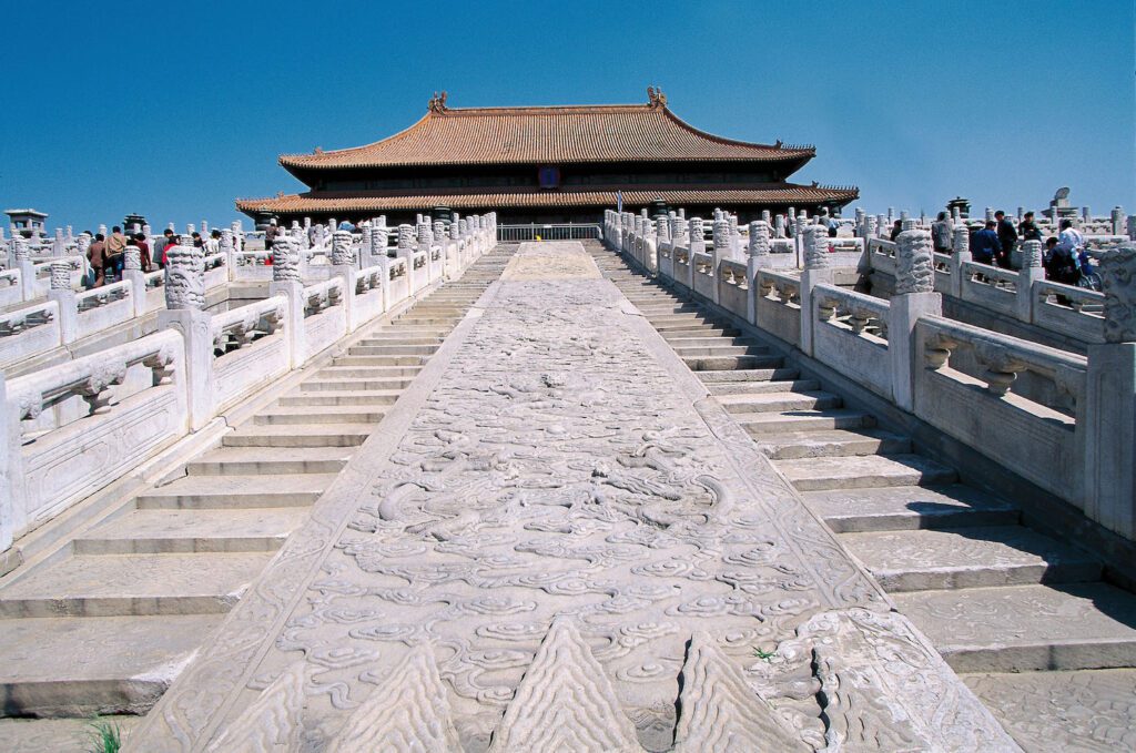La Città Proibita. Palazzo Imperiale. La rampa di scale che porta alla sala dell'Armonia Suprema. Pechino.