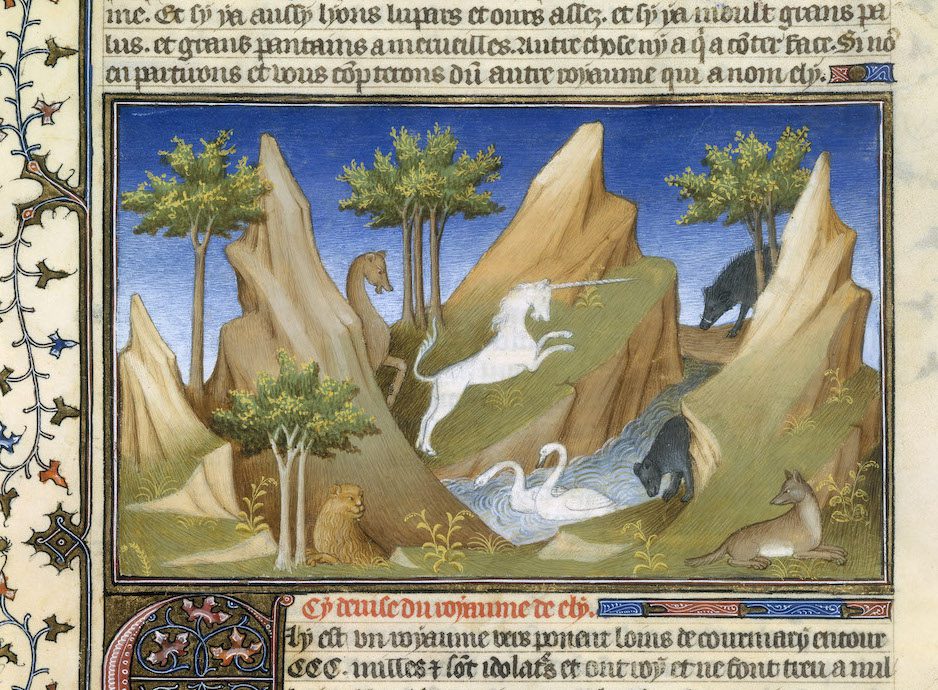 
Gli animali del Malabar. Miniatura da 'Livre des merveilles', 1410-1412 circa. Bibliotheque Nationale de France, Parigi, Francia