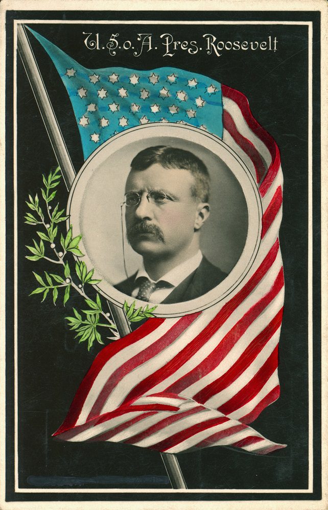 Theodore Roosevelt in una cartolina del 1907