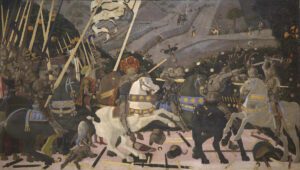 Niccolò Mauruzi da Tolentino at the Battle of San Romano, probably about 1438-40. National Gallery, London, Great Britain - NG01594