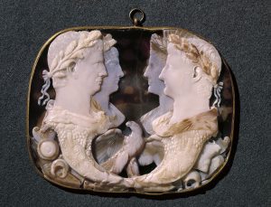 Cameo of Emperor Claudius, c. 48 AD. To the left Claudius and Agrippina the Youger are depicted, to the right her parents Germanicus and Agrippina the Elder. Kunsthistorisches Museum, Vienna, Austria - B009043
