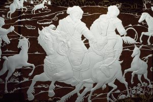 Hunting scene, sandblasted engraving-hollow on a sheet of glass. - DA73106