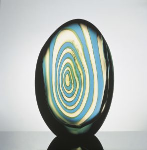 Glassware - Italy - 20th century. Vase. Transparent crystal encases large polychrome concentric circled 'murrina' glass. Designer Flavio Poli. Manufacturer Seguso Vetri d'Arte, 1952. - DE16821