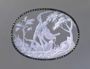 Plaque with Hercules and Achelo¸s (one of a pair). Before 1584. Italian, Milan. Discarded attribution: After a design by Alessandro Algardi, 1598-1654. Rock crystal, gold and champlevÈ enamel frame. H. 3-1/16 x W. 4-1/16 in. (7.8 x 10.3 cm). The Metropolitan Museum of Art, The Friedsam Collection, Bequest of Michael Friedsam, 1931. Metropolitan Museum of Art, New York, USA - ME15281