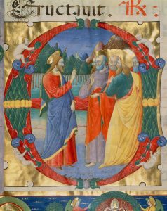 Initial E with Christ sending out the Apostles. Antiphonary. Italy, third quarter 15th century. M. 684, f.4, detail. The Morgan Library & Museum, New York, USA - S038992