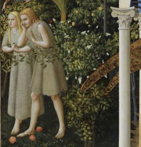 The Annunciation, c. 1426 (after 2018-2019 restoration) - detail (Adam and Eve) - Angelico, Fra (1387-1455)