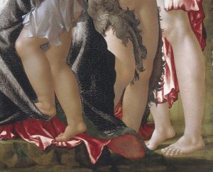 La Vergine col Bambino, San Giovannino e angeli ('La Madonna di Manchester'), circa 1497 - dettaglio - National Gallery, Londra, Gran Bretagna - NG02655