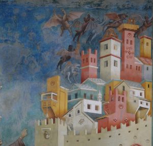 Giotto (Giotto di Bondone 1266–1336), Stories of St. Francis: The Expulsion of the Devils from Arezzo, detail, Basilica of St. Francis, Assisi, Italy - 0152378